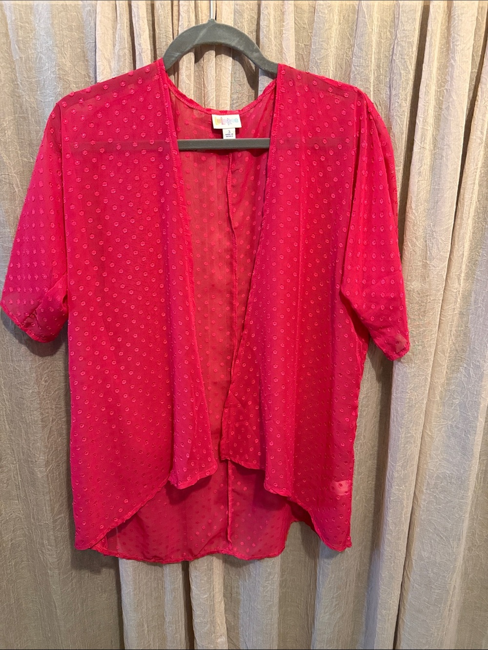LuLaRoe Bright Fuchsia Open-Front Short Sleeve Blouse